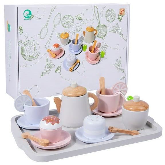 KOYPTL Simulated Tea Set Toy for Toddlers Boys Girls 2-4-6-8 Years Old,Mini Wooden Afternoons Tea Toys with Accessories for Soothing Playing Indoor,Gift for Christmas Birthday Education Pretend Play