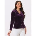 thumbnail image 4 of DARING DIVA Women's Retro Velvet V Neck Long Sleeve Button Down Shirt S Purple, 4 of 6