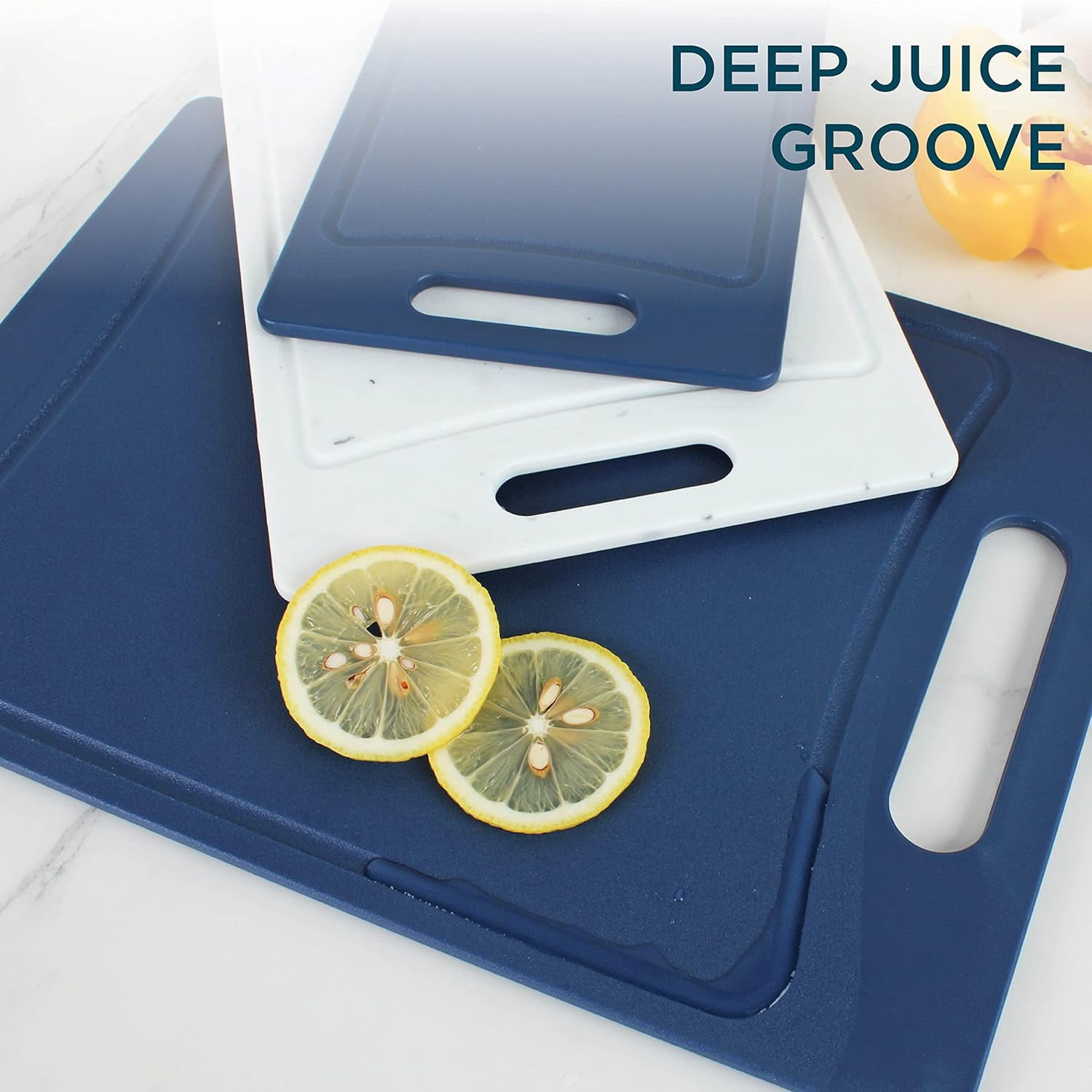 COOK WITH COLOR 3-Piece Cutting Board Set, Non-slip Chopping Board Kitchen Utensils Set Home Essentials, Blue White