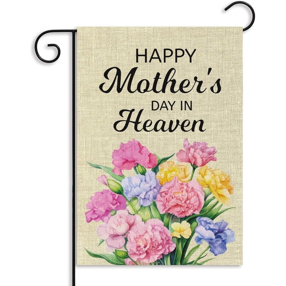 Mother’s Day Carnation Garden Flag 12 x 18 Inch Double Sided Linen Memorial Graveyard and Cemetery Decoration for Mom Grandma