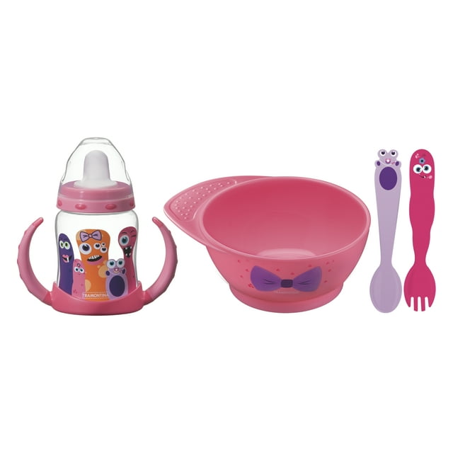 Kit Infantil para Comer Tramontina Monsterbaby 5 piezas rosa