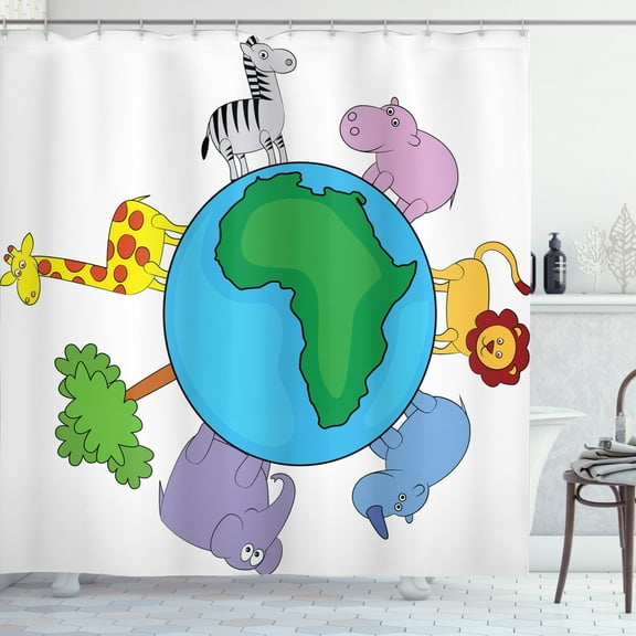 Ambesonne Zoo Shower Curtain, Continent Fauna, 69"Wx75"L, Multicolor