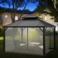 thumbnail image 4 of Costway Pavillon à Toit Rigide 12 Pi x 10 Pi à 2 Niveaux pour l'Extérieur, Auvent en Acier Galvanisé, Brun, 4 of 10