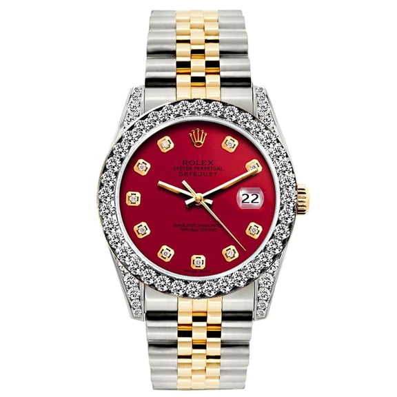 Pre-Owned Rolex Datejust 26MM 6917 Red Diamond Dial Diamond Bezel Two Tone Yellow Gold Jubilee Bracelet 1.2ct