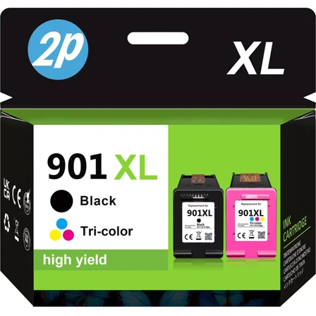 Ink 901 Black and Color Combo Pack Compatible for HP 901 Ink Cartridges HP Ink 901 Compatible with Officejet 4500 J4680 Printer High Yield (1 Black, 1 Tri-Color, 2 Pack)