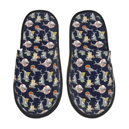 Balery Sharks In Sunglasses Slient Indoor Furry Fleece Comfort House Shoes Soft Non-Slip Home Shoes Cotton slippers House Slippers-- Medium