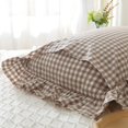 thumbnail image 4 of Fundas de almohada Mywinlle, color topo y blanco, con volantes a cuadros, tamaño estándar, 4 of 6