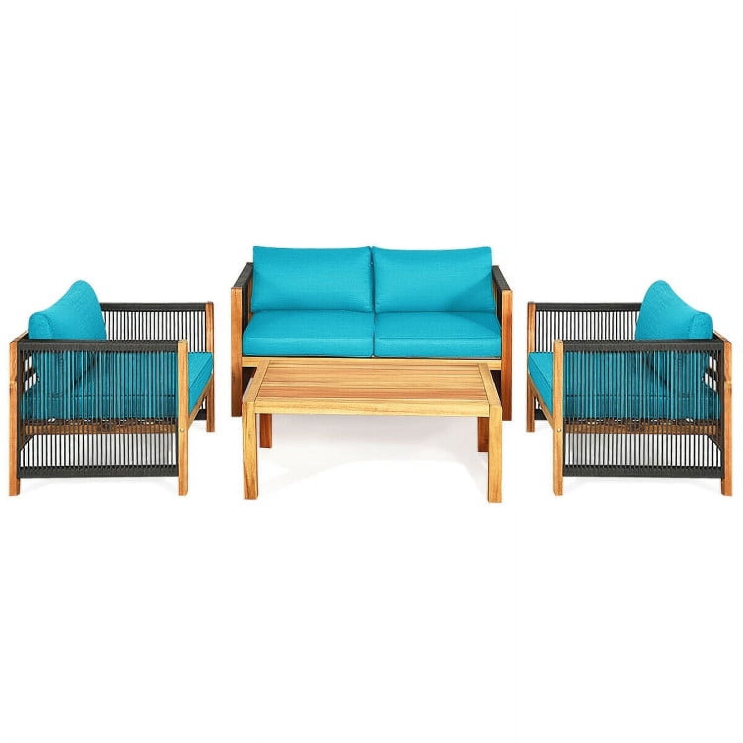 Aimee Lii 4 Pieces Acacia Wood Outdoor Patio Furniture Set with Cushions, Wooden Patio Furniture Set, Turquoise Aimee Lii 4 Pieces Acacia Wood Outdoor Patio Furniture Set with Cushions, Wooden Patio Furniture Set, Turquoise