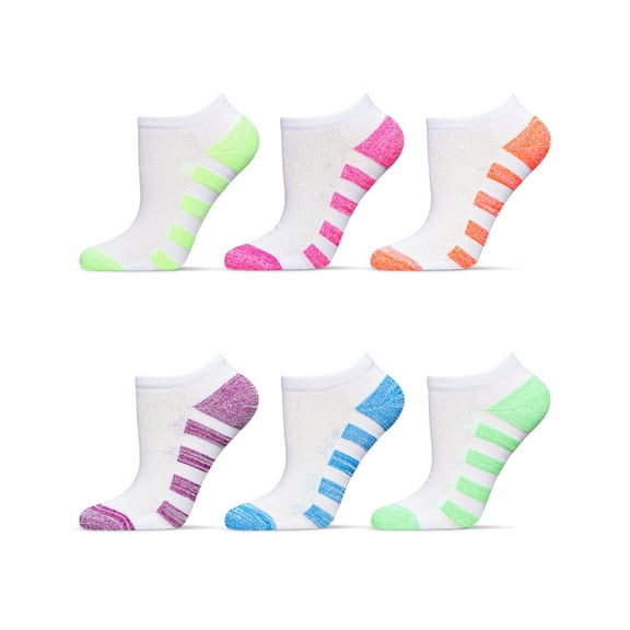 Just Me Women's 6 Pair Pack Heel Stripes Half Cushioned Low Cut Socks Liners - Womens - Female, 9-11, White