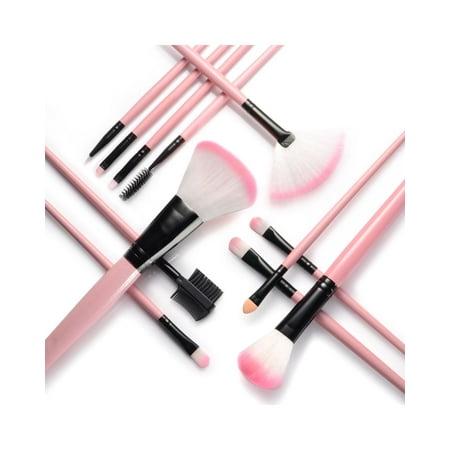 Thin Liner Brush - Zodaca 12pcs Makeup Brushes Brush Set Kit Professional Cosmetic Set Powder Foundation Eyeshadow Eyeliner Blush Contouring Blending Brush Set with Pink Storage Case Bag