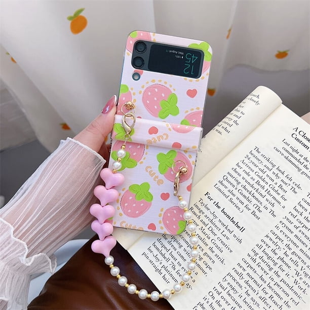 Funda de teléfono con patrón de aguacate Straberry Summer para Samsung Galaxy Z Flip 4 3 Flip3 Flip4 5G, funda con correa, bonitas fundas con bisagras de frutas, Capa zhangmengya LED