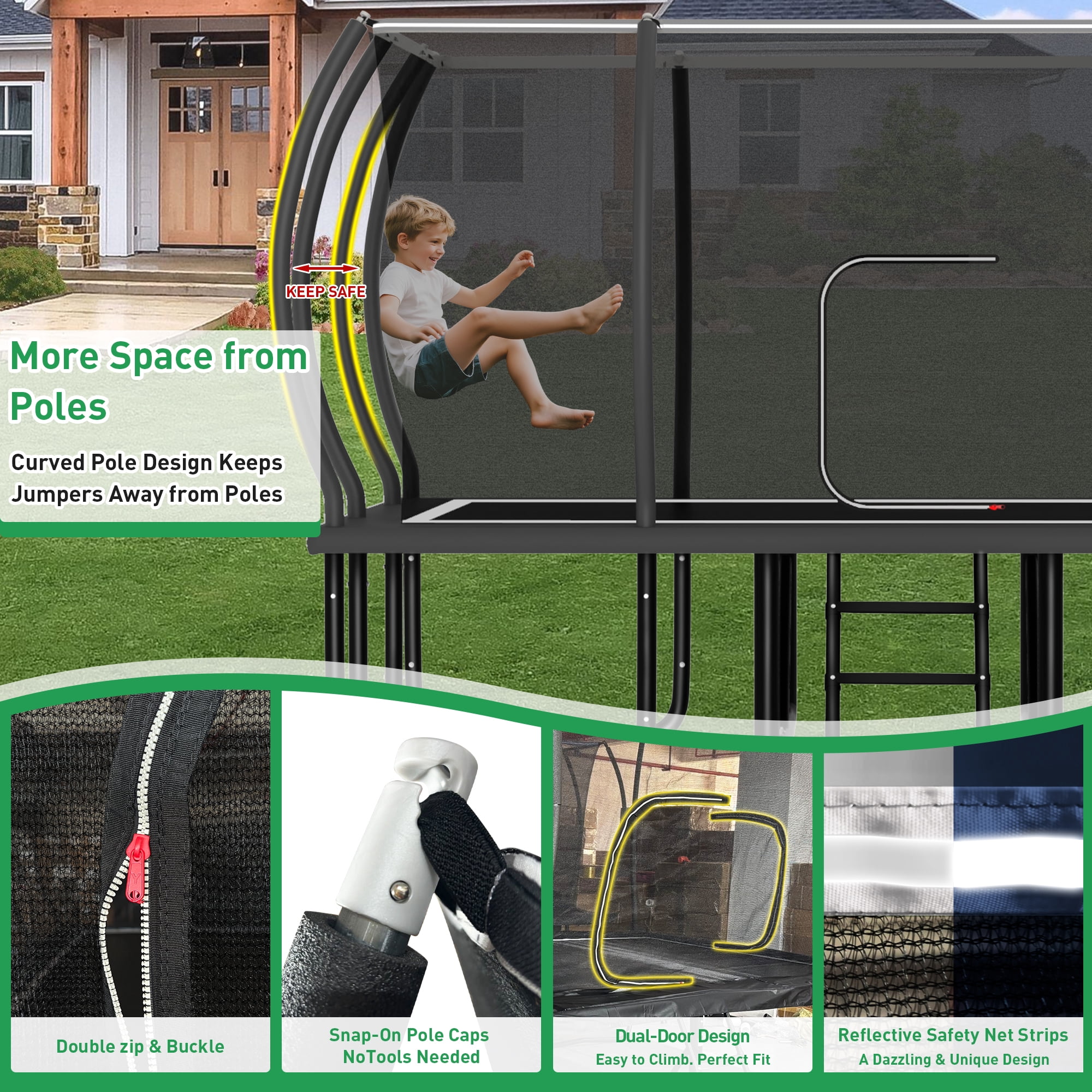 LHX Rectangle Trampoline for Kids and Adults, 10 x17ft Outdoor Rectangular Trampoline with Enclosure Net, Ladder, 2000lbs Weight Capacity, No Gap Safety Net, Heavy-Duty Large Backyard Trampolines
