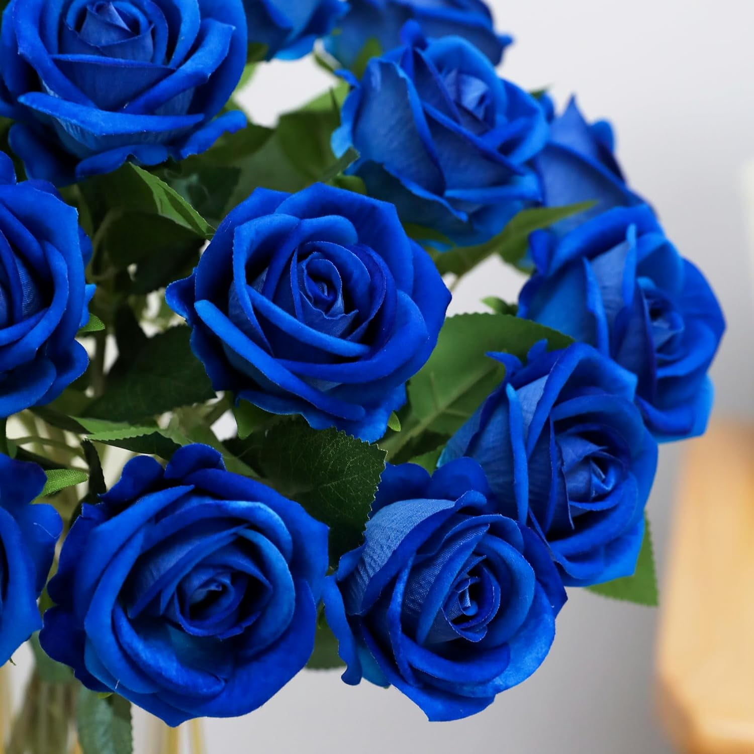 Fake Roses Artificial Silk Flowers - Blue Roses Artificial Faux Flowers with Stems for Home Wedding Centerpiece Hotel Office Decor