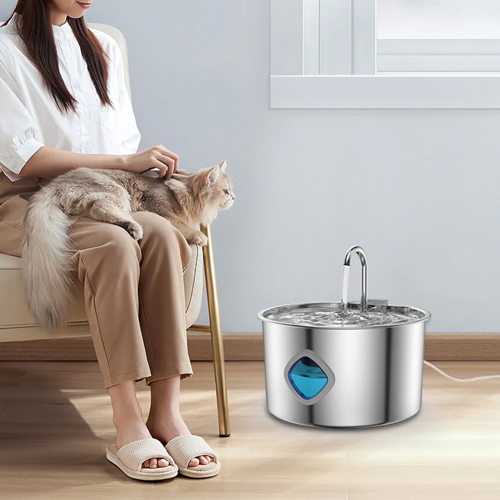 YIFAEUX Cat Water Fountain 3.2L/108oz Purify Water Fountain Stainless Steel Drinking Fountain with Silent Water Pump Healthy Living Water for Home Indoor Cats