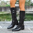 thumbnail image 2 of Wovix Women's Pu Knee High Riding Combat Boots Trendy Streetwear Boots Buckle Riding Boots Party Wear Daily Work Black 37, 2 of 7