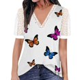 thumbnail image 1 of Gibobby Camiseta con cuello en V para mujer Top manga corta con cuello en V encaje informal con estampado moda para mujer(Blanco,M), 1 of 4