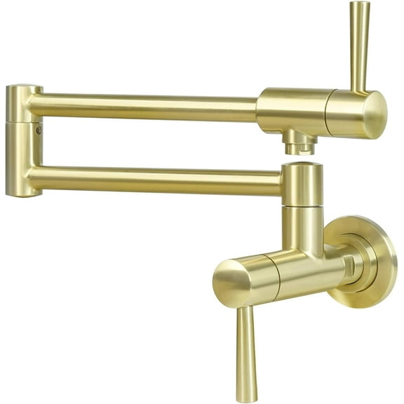 Isasaka 21" Brushed Gold Pot Filler Faucet, Wall-Mounted Folding Kitchen Faucet with Dual Swing Arm, 2-Handle Cold Water Only