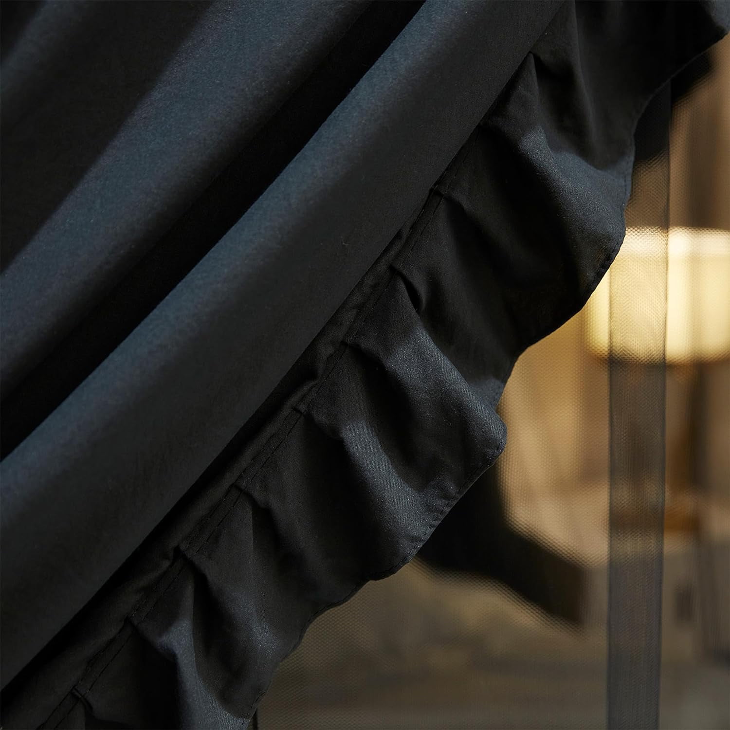 4 Corners Post Princess Curtain Bed Canopy Double Layer Cozy Mosquito Net Mesh and Cloth for Adults Bedroom Decoration (Double-Black/Black, 64" W*82" L*82"*H/(Queen))