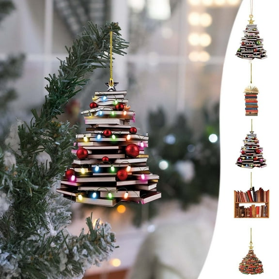 Christmas Tree Ornaments Decorations Book Car Holiday Xmas Hanging Decoration Themed Miniature Unbreakable Indoor Outdoor 2024 for Christmas Tree Home Party Decor Gifts