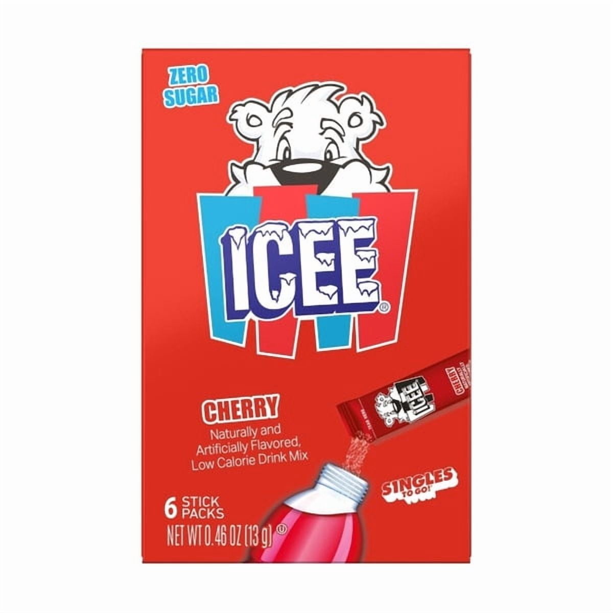 ICEE Singles To Go Water Drink Mix, Powder Sticks, 1 Box with 6 Packets Each, 6 Total Servings, Cherry, Pack of 1