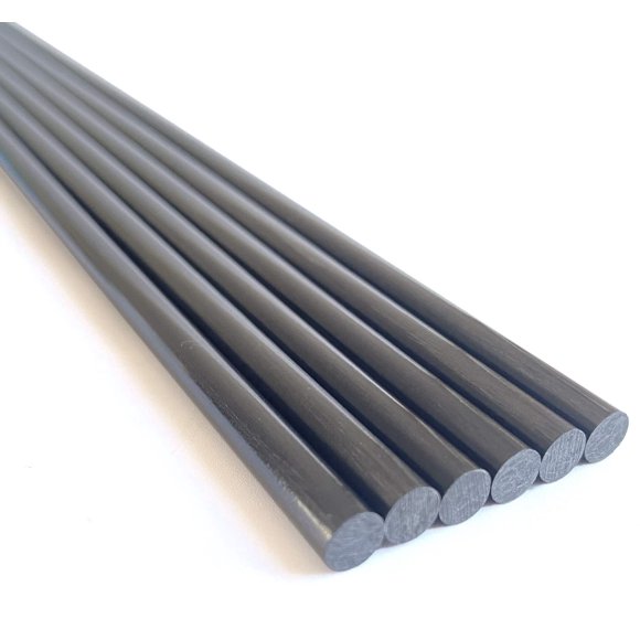 6 Pcs Tiges en Fibre de Carbone 5mm 5x420mm, Tube en Fibre de Carbone Solide (Pultration), 2/3/4/5/6/8mm Disponibles