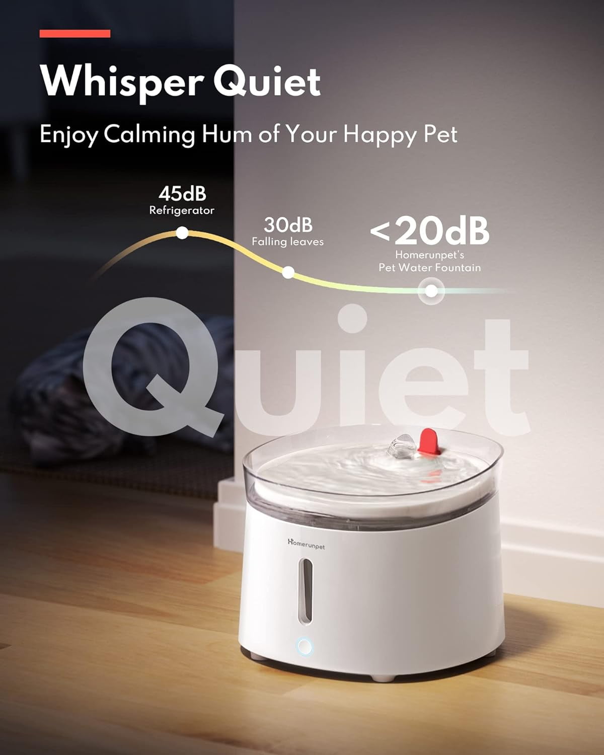 HomeRunPet Silent Cat Water Fountain, Dishwasher Safe Tray,  Automatic Fountain for Cats and Dogs, 68 oz, Easy Clean, Wireless Pump