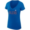 thumbnail image 2 of Women's G-III 4Her by Carl Banks Royal Edmonton Oilers Dot Print Team V-Neck Fitted T-Shirt, 2 of 3