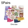 thumbnail image 2 of 5 Pairs Spring Women Five Fingers Socks Cartoon Cute Split-Toe Breathable Kawaii Cotton Ladies Split Harajuku Toe Socks, 2 of 7