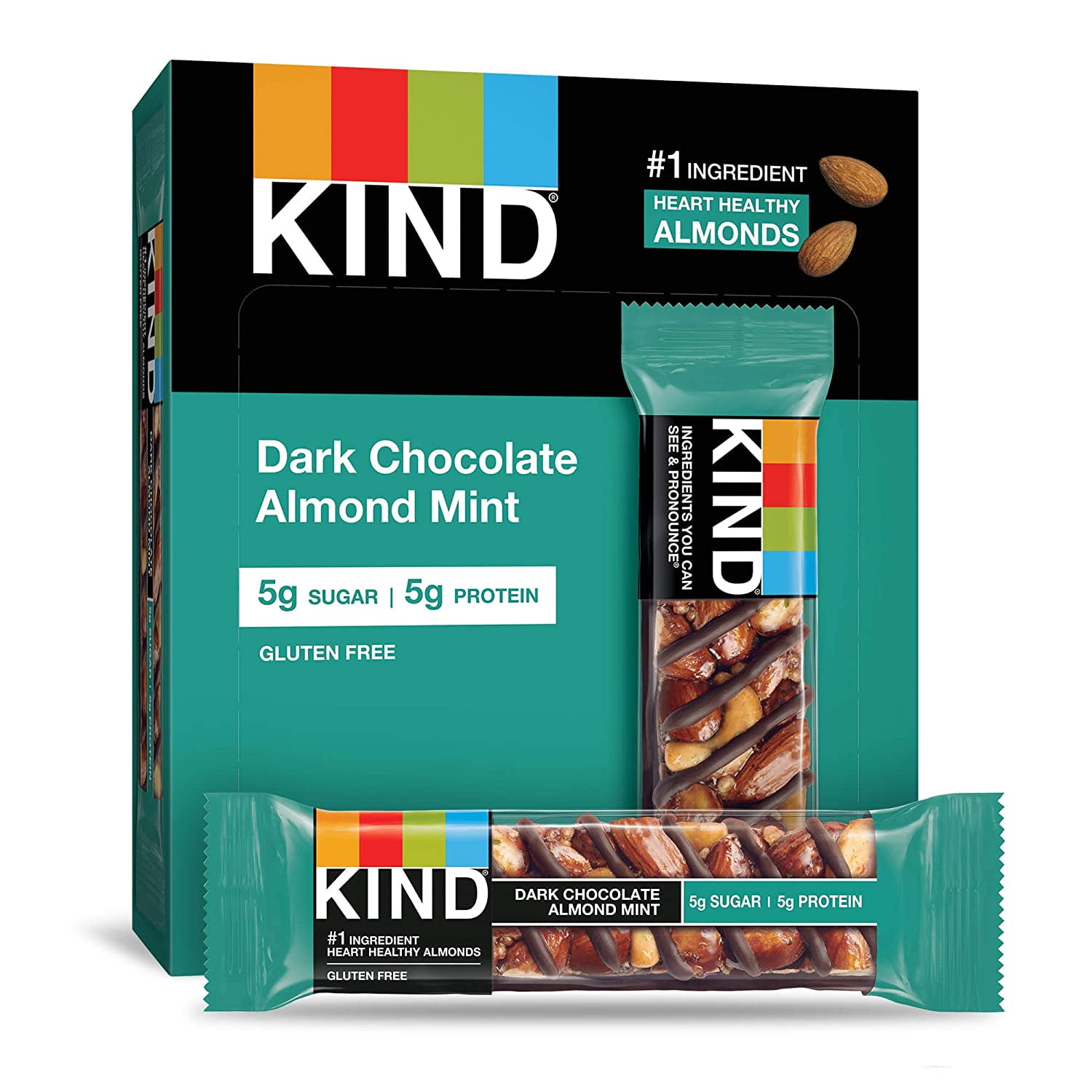 KIND Bars, Dark Chocolate Mint, Gluten Free, 1.4oz, 12 Snack Bars