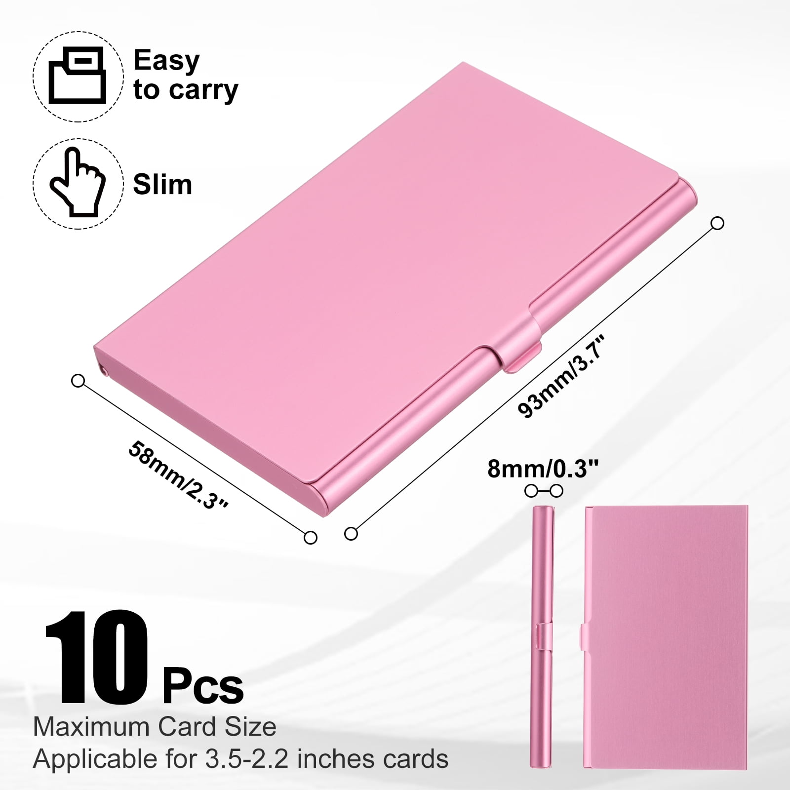 Business Card Holder, 10Pcs Aluminum Metal Card Case Card Holder, Pink