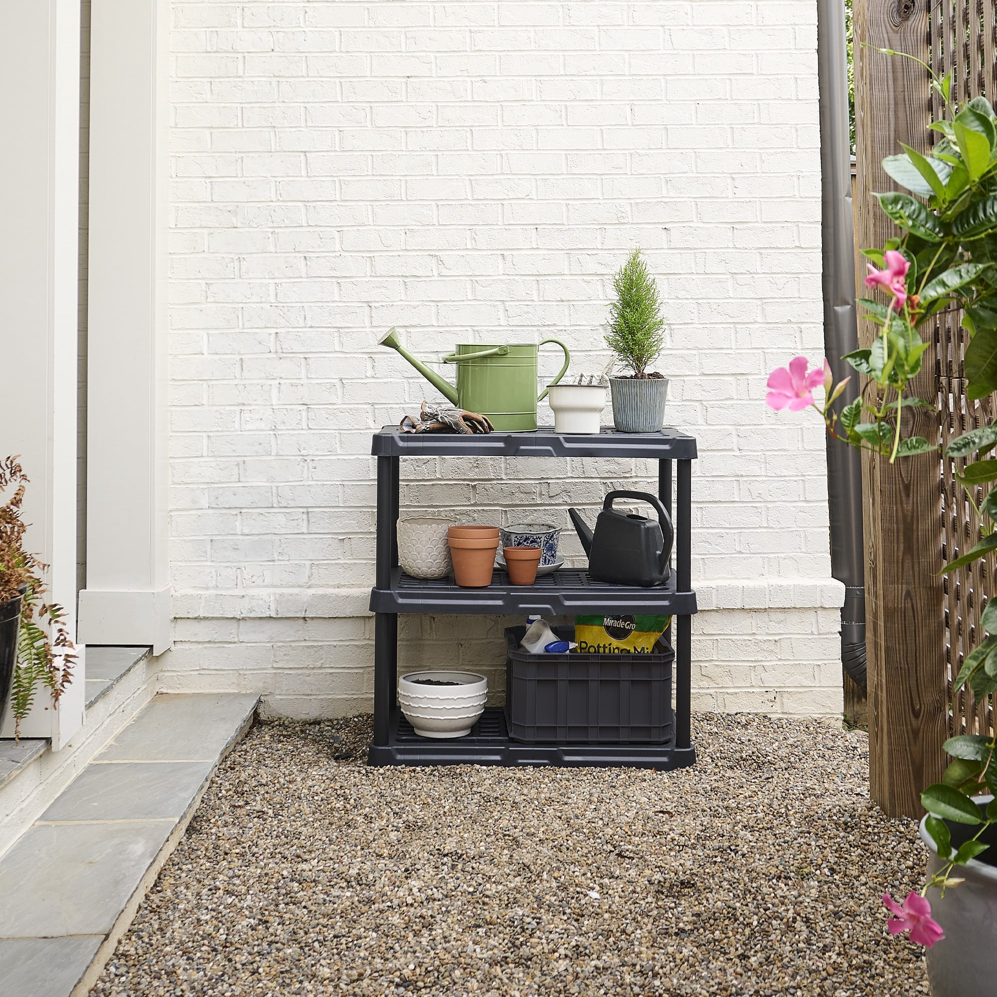 Hyper Tough 3 Shelf Black Plastic Storage Shelf, 36" W x 18" D x 36.2" H, Holds up to 450 lb Total Capacity