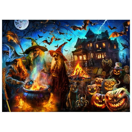 Halloween Witches Jigsaw Puzzle 1000 Piece by Vermont Christmas Company - Fully Interlocking & Randomly Shaped Pieces - 26 5/8" x 19 1/4"