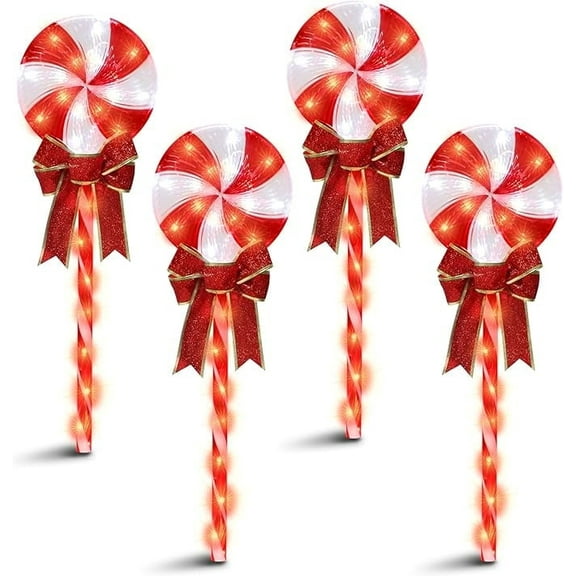 4PK 24" 96LED Lollipops Peppermint Pathway Markers with 11 Modes Christmas Lollipops Pathway Lights Decorations for Outdoor Yard(24" 96 LED 4 Pcs)