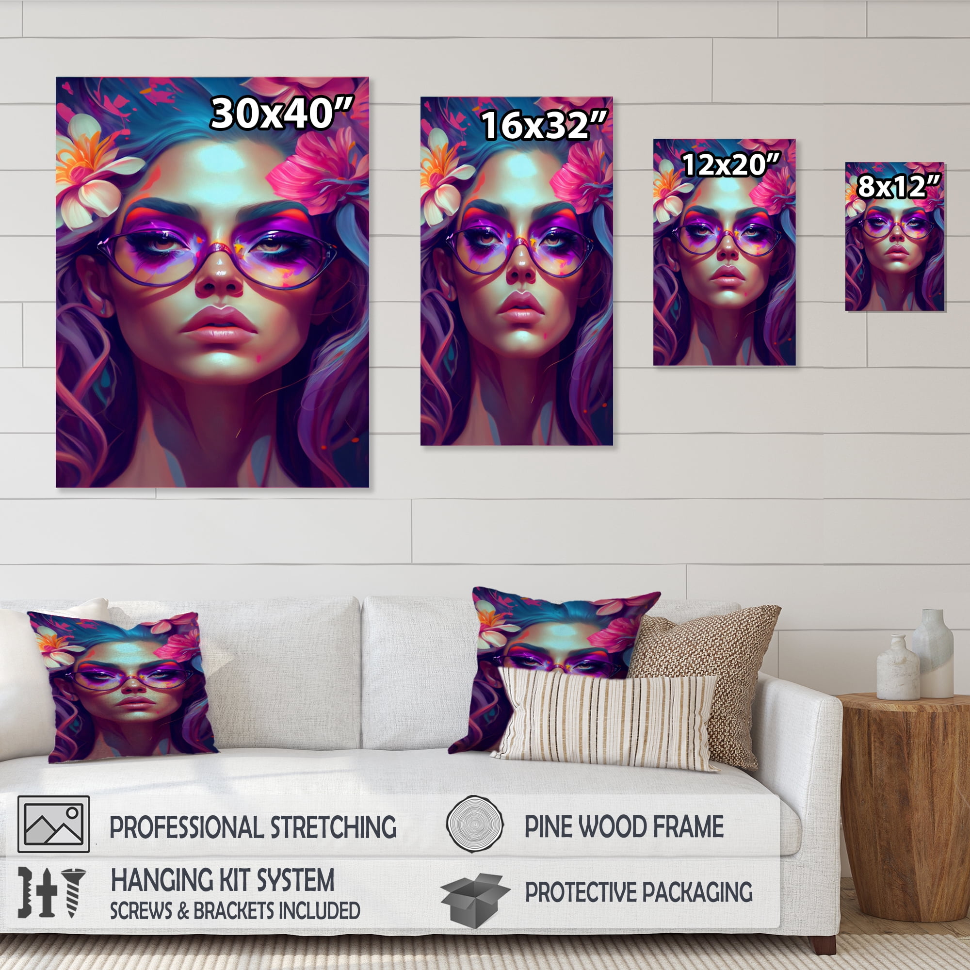 Designart Attractive Woman With Blue Hair I Canvas Wall Art