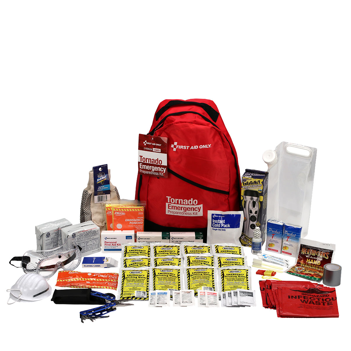 First Aid Only Tornado Emergency Prep Bag, 2 Person, Red