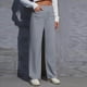 thumbnail image 2 of Pantalones de trabajo de cintura alta para mujer - Pantalones elásticos rectos de pierna ancha con botones y bolsillos, 2 of 5