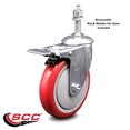 thumbnail image 2 of 5 Inch Red Polyurethane Swivel 3/8 Inch Stem Caster with Total Lock Brake SCC, 2 of 2