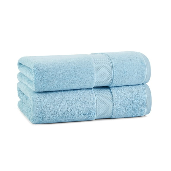 Aston & Arden Egyptian Cotton Bath Towels (2 Pack), 30x54, Jaquard Border, Blue