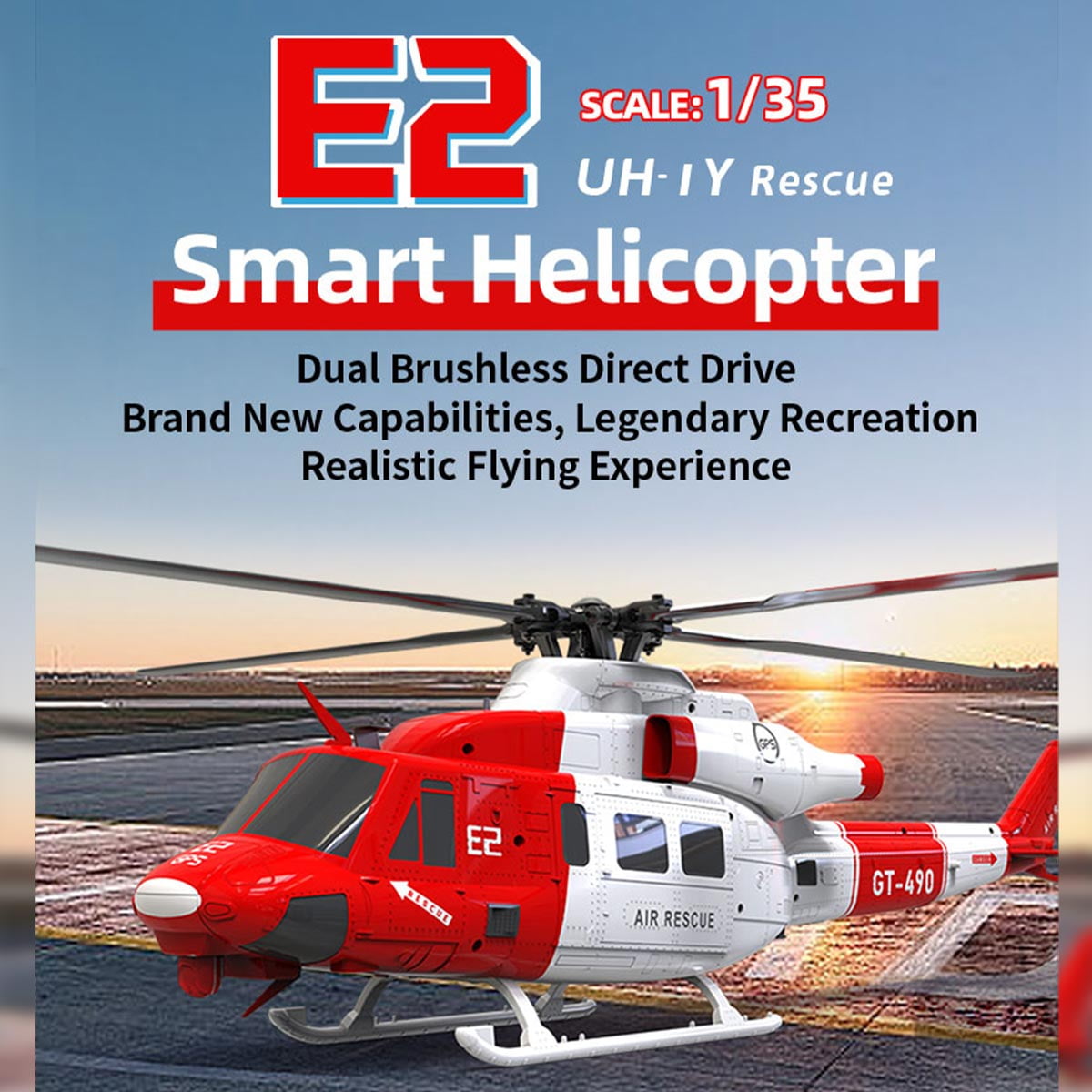 E2 UH-1Y Dual Brushless RC Simulation Helicopter Model, 2.4G 6CH Direct Drive Aircraft with Lidar positioning and GPS (RTF / Mode 1 & Mode 2 Switchable/Rescue Livery)