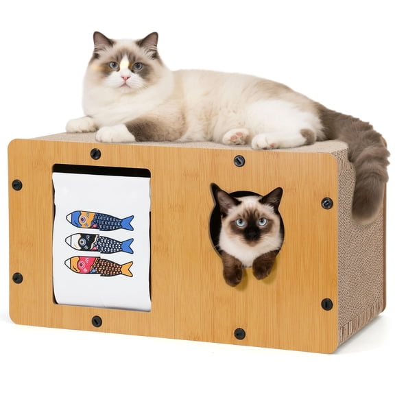 YESGIRL 2-in-1 Hardboard Cat Scratche House，17-Inch Corrugated Cat Scratcher for Indoor Cats, Brown