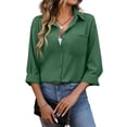 thumbnail image 4 of SLADYGLO Women Lapel Collar Long Sleeve Chest Pocket Shirt, 4 of 7