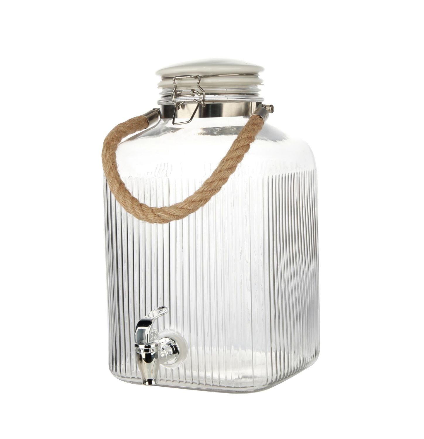 Distributeur de boissons en verre transparent à côtes, 2 gallons, 1 pièce Distributeur de boissons en verre