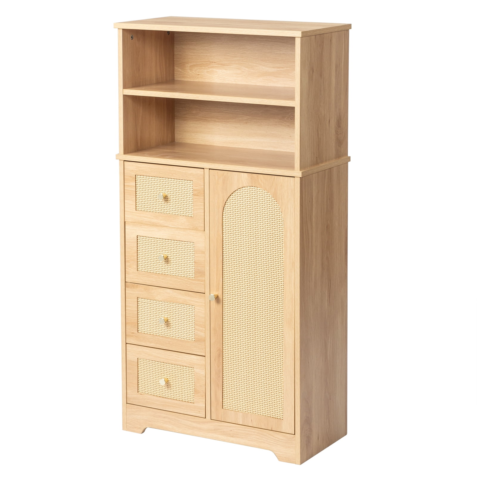 Ktaxon Bathroom Floor Cabinet with 4 Drawers 1 Cupboard & 2 Adjustable Shelves for Kitchen Living Room, Rattan