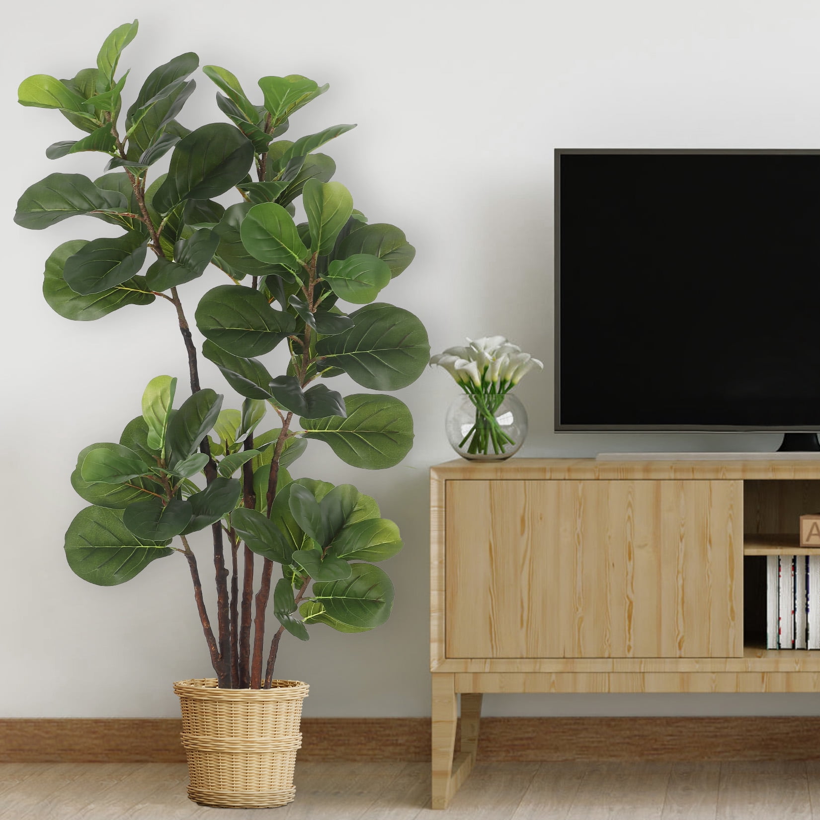 HOBLOC Artificial Fiddle Leaf Fig Tree, 4ft/47in Faux Ficus Lyrata Tree with 72 Leaves in Pot, Fake Green Plant for Home Office Indoor Outdoor Decor, Housewarming Gift