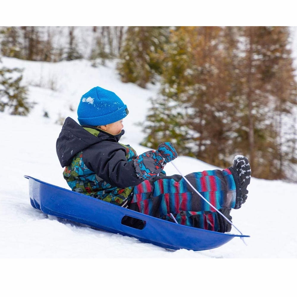 tomser 35 Inch Utility Snow Sled 2 Pack Flexible Sleds for Kids and Adults Upgraded Durable Plastic Toboggan Family Holiday Rider Downhill Sled with Pull Rope Slide Snow Toy for Winter Sledding Ski 