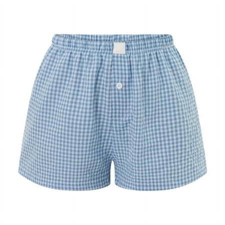 Women Vintage Summer Plaid Shorts Fairy Clothes Sweet Girls Elastic Waist Slim Fit Bloomers Pants Loungewear Kawaii Shorts