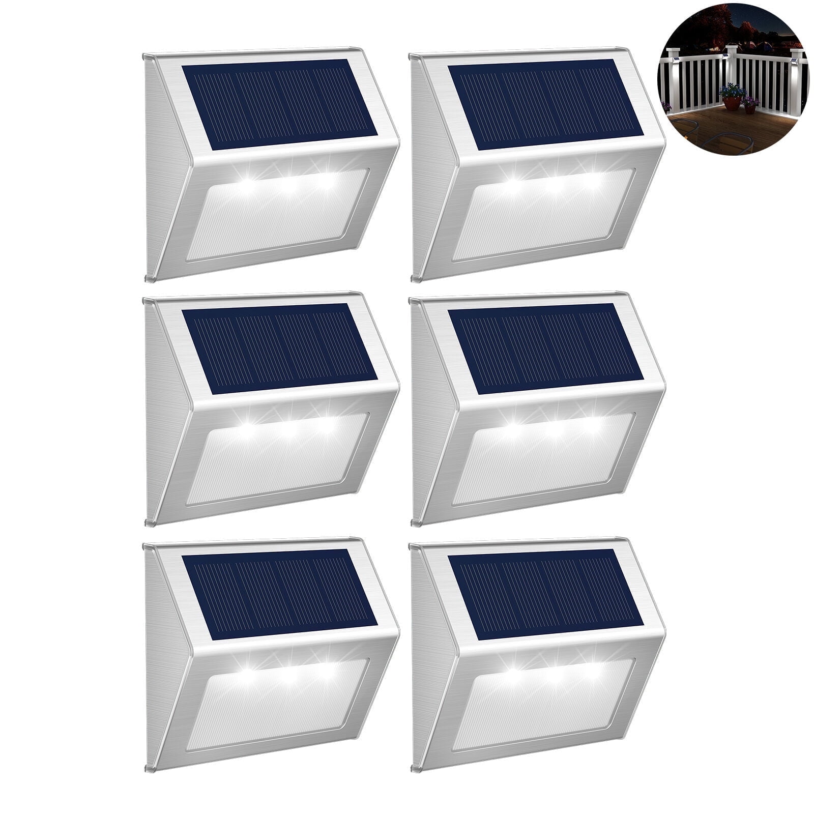 JSOT 6PCS Solar Deck Lights, Solar Stair Lights, Solar Powered Outdoor Lights for Wall Step Walkway Garden, Cool White Light