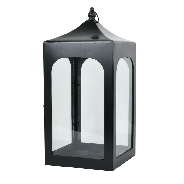 Better Homes & Gardens Decorative Black Metal Battery Operated Outdoor Lantern with Removable LED Candle 18inH