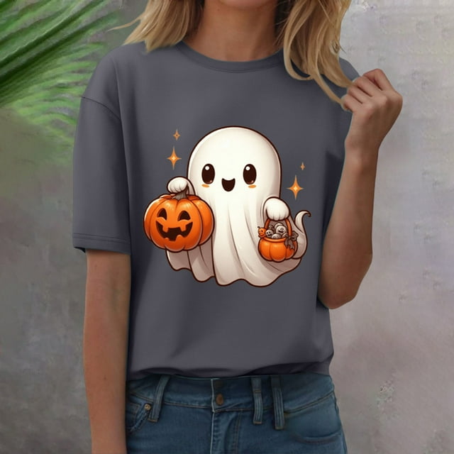 T-Shirt à Manches Courtes pour Femmes Seductiva Femmes Liquidation T-Shirt d'Halloween Femmes Manches Courtes Graphique Col Rond Hauts Citrouille Imprimé Décontracté Automne Automne Chandails 2025