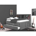 thumbnail image 4 of Discovery World Furniture - Full Size Bed Frame with Headboard Bookcase Captain Day Bed with 3 Drawers & Twin Trundle, Full Size Bed with Storage & Twin Trundle, Charcoal, 4 of 5